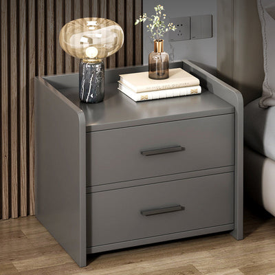 Modern Minimalist Rectangular Solid Wood High Density Panel Nightstand 2-Drawer For Bedroom