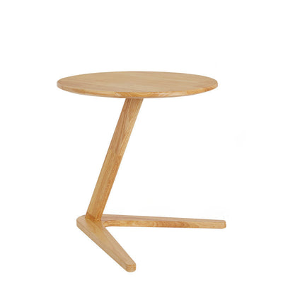 Modern Minimalist Round Tabletop Solid Wood Side Table 2-Leg For Living Room