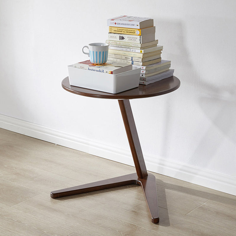 Modern Minimalist Round Tabletop Solid Wood Side Table 2-Leg For Living Room