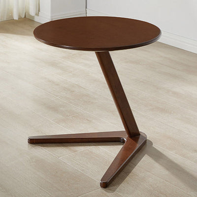 Modern Minimalist Round Tabletop Solid Wood Side Table 2-Leg For Living Room