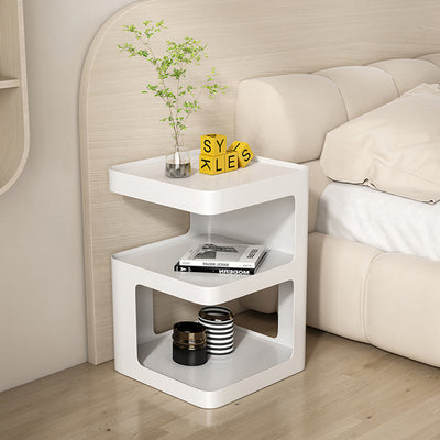 Modern Simplicity Square Tabletop Iron Nightstand 2-Shelf For Bedroom