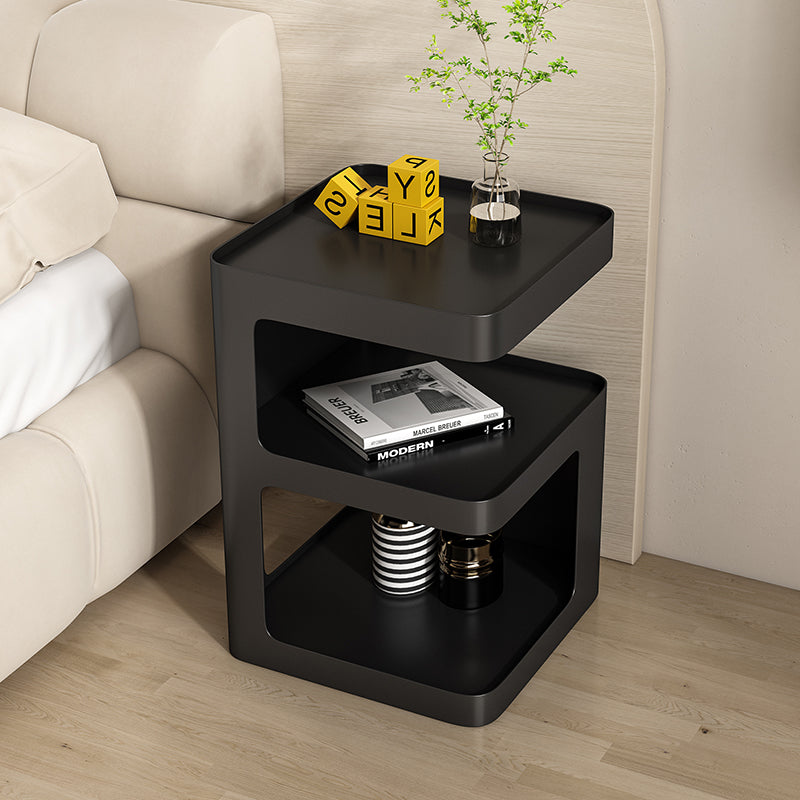 Modern Simplicity Square Tabletop Iron Nightstand 2-Shelf For Bedroom