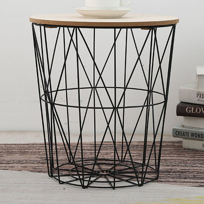 Contemporary Nordic Cylinder Iron Solid Wood Coffee Table 1-Storage For Living Room