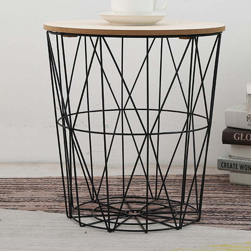 Contemporary Nordic Cylinder Iron Solid Wood Coffee Table 1-Storage For Living Room