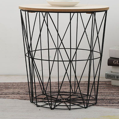 Contemporary Nordic Cylinder Iron Solid Wood Coffee Table 1-Storage For Living Room