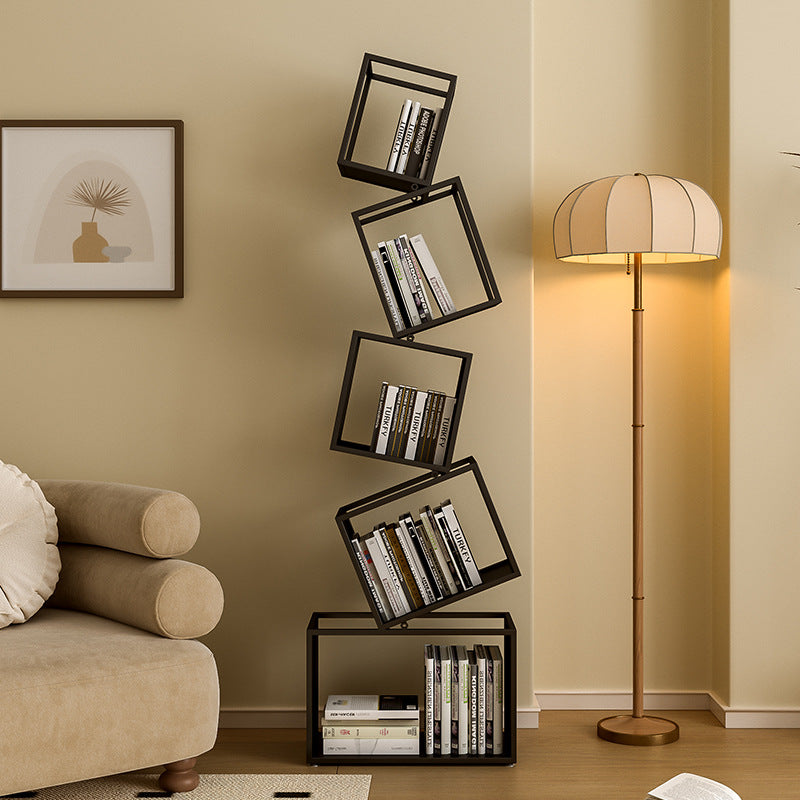 Contemporary Creative Square Iron Bookshelf 5-Shelf For Home Office