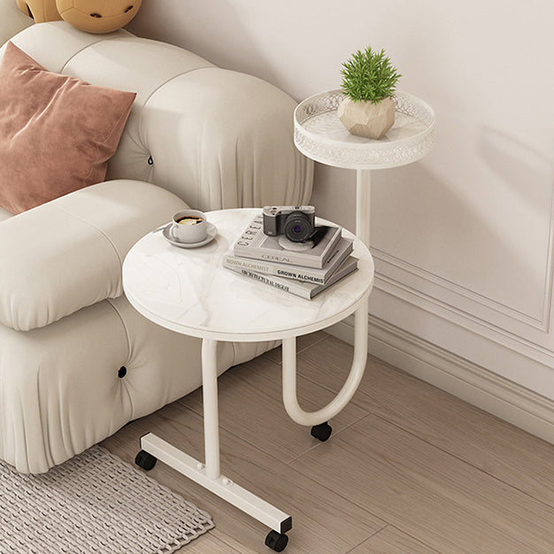 Modern Luxury Round Rock Slab Iron Side Table 1-Shelf For Living Room