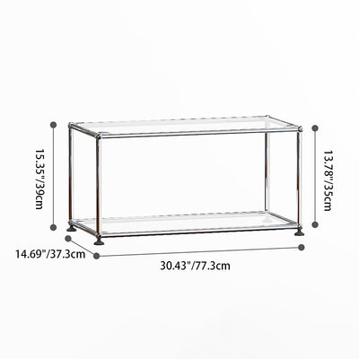 Moderner Einfachheit rechteckiger Edelstahl-Glas-Couchtisch 2-stufig für Wohnzimmer 