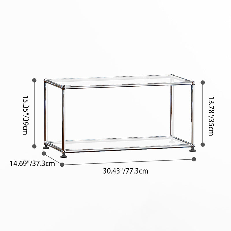 Moderner Einfachheit rechteckiger Edelstahl-Glas-Couchtisch 2-stufig für Wohnzimmer 