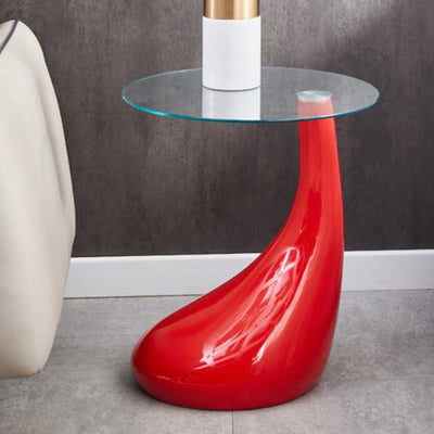 Table d'appoint contemporaine ronde en verre et acier inoxydable 1 pied pour salon 