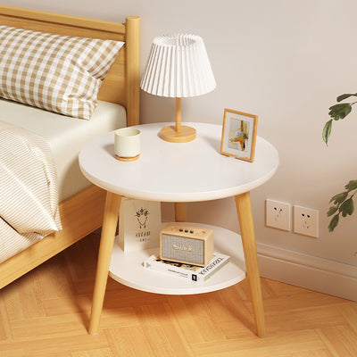 Table basse en bois massif à double niveau pour chambre à coucher, design moderne et simplicité avec plateau rond 