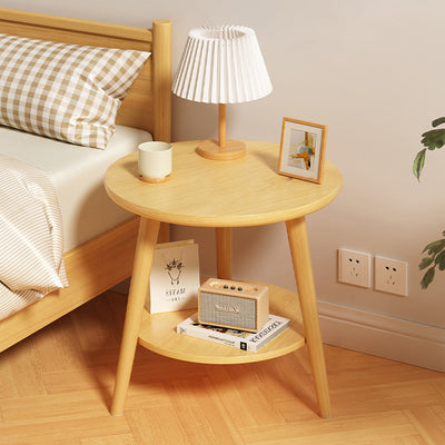 Table basse en bois massif à double niveau pour chambre à coucher, design moderne et simplicité avec plateau rond 