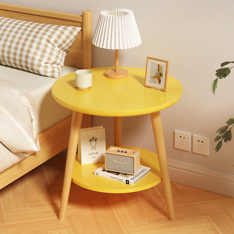 Table basse en bois massif à double niveau pour chambre à coucher, design moderne et simplicité avec plateau rond 