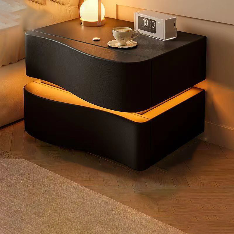 Modern Simplicity Rectangular Solid Leather Nightstand 2-Drawer For Bedroom