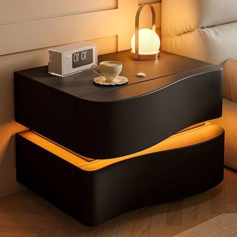 Modern Simplicity Rectangular Solid Leather Nightstand 2-Drawer For Bedroom