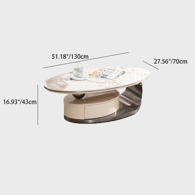Moderner Luxus-Ovaler Couchtisch aus Edelstahl mit Steinscheibe und 1 Schublade für das Wohnzimmer 