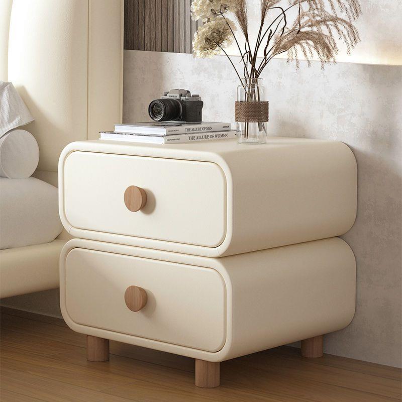 Contemporary Scandinavian Square Solid Wood Nightstand 2-Drawer For Bedroom