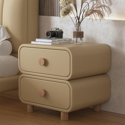 Contemporary Scandinavian Square Solid Wood Nightstand 2-Drawer For Bedroom