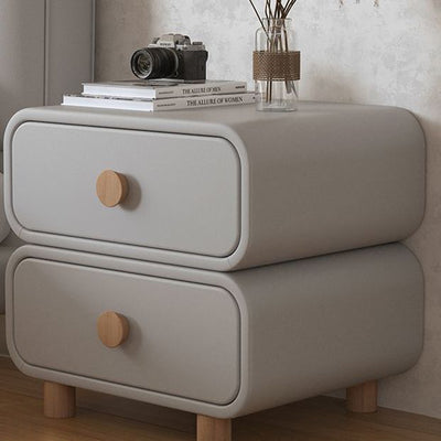 Contemporary Scandinavian Square Solid Wood Nightstand 2-Drawer For Bedroom