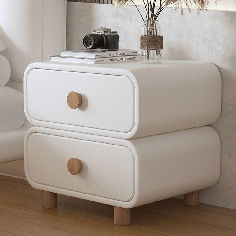 Contemporary Scandinavian Square Solid Wood Nightstand 2-Drawer For Bedroom