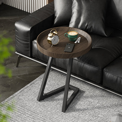 Table d'appoint ronde contemporaine en bois massif et acier inoxydable pour salon 