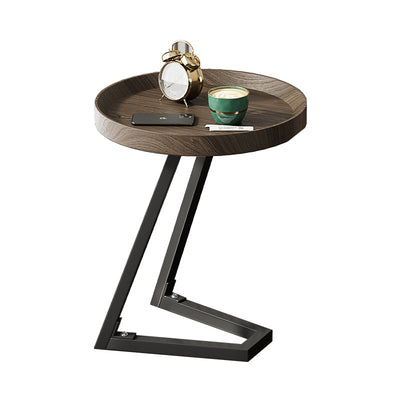 Table d'appoint ronde contemporaine en bois massif et acier inoxydable pour salon 