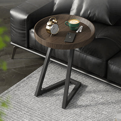 Table d'appoint ronde contemporaine en bois massif et acier inoxydable pour salon 