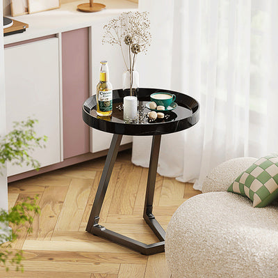 Table d'appoint ronde contemporaine en bois massif et acier inoxydable pour salon 