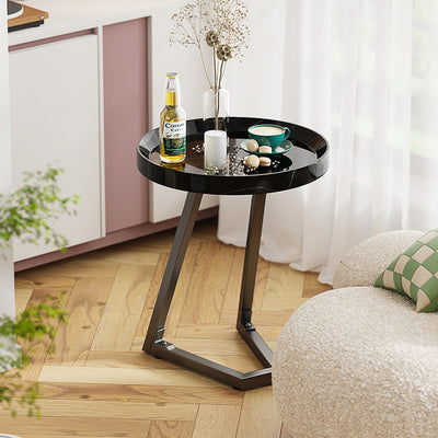 Table d'appoint ronde contemporaine en bois massif et acier inoxydable pour salon 