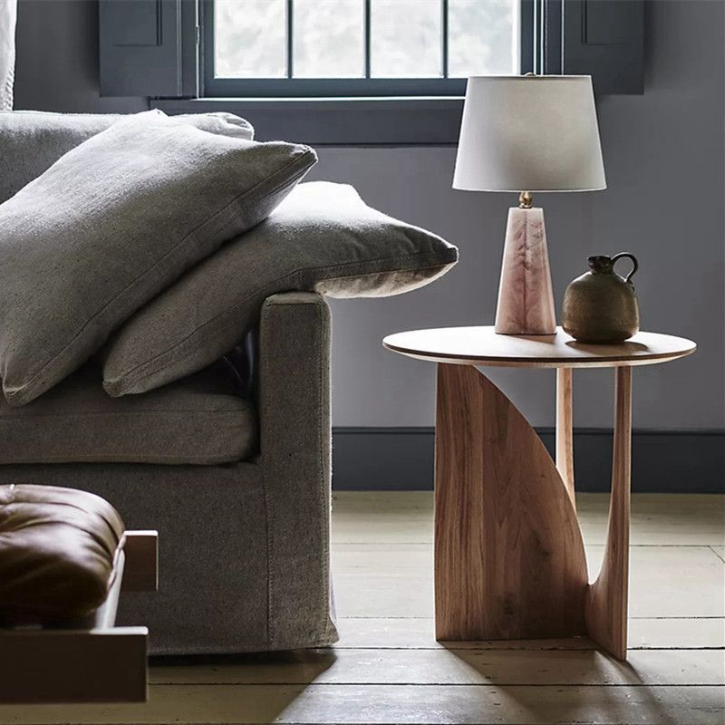 Modern Eclectic Round Solid Wood Side Table For Living Room