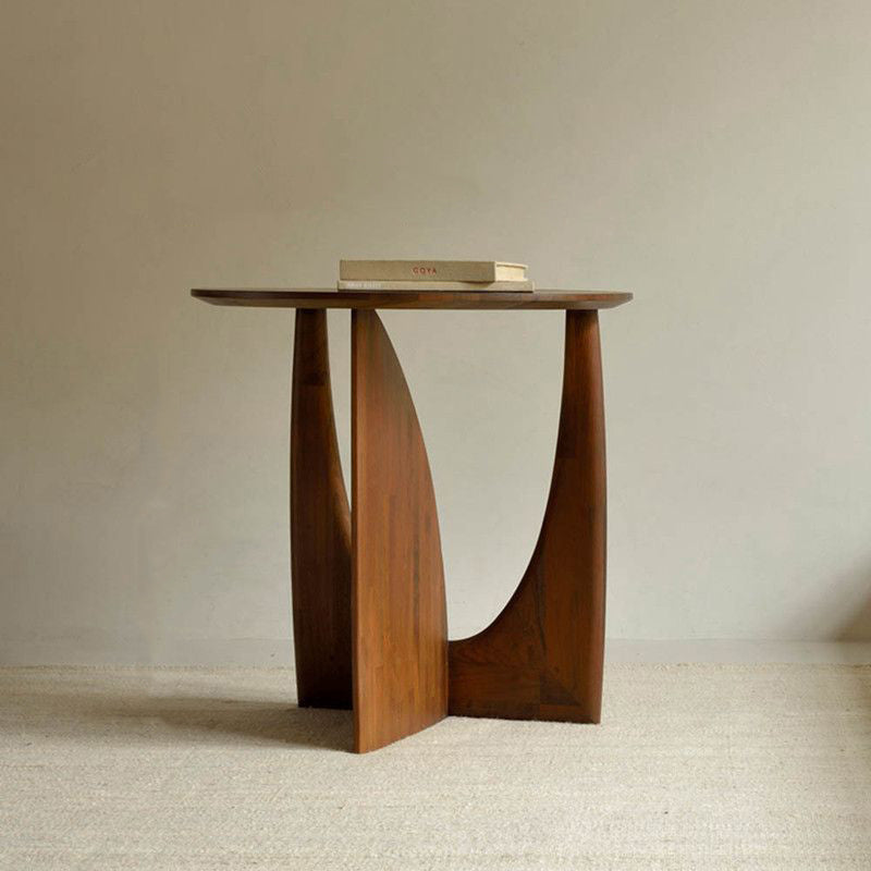 Modern Eclectic Round Solid Wood Side Table For Living Room