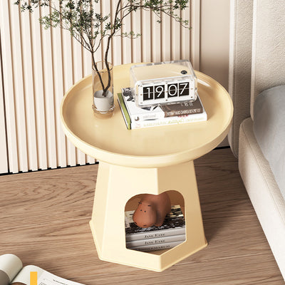 Traditional Japanese Round Plastic Side Table 1-Storage For Living Room