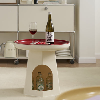 Traditional Japanese Round Plastic Side Table 1-Storage For Living Room