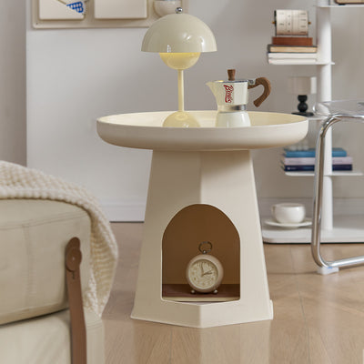 Table d'appoint ronde traditionnelle japonaise en plastique avec 1 rangement pour salon 