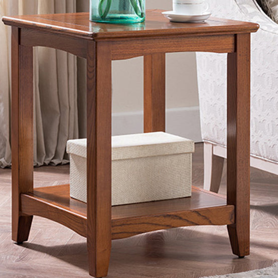 Traditional European Square Rectangle Solid Wood End Table 2-Tier For Living Room