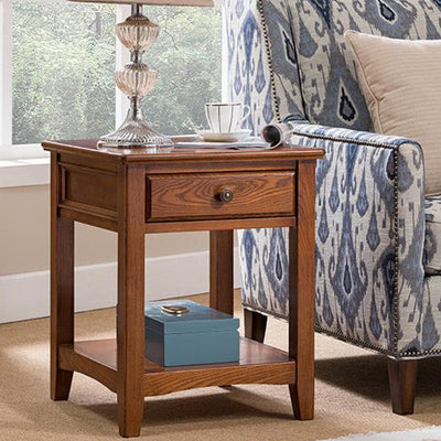 Traditional European Square Rectangle Solid Wood End Table 2-Tier For Living Room