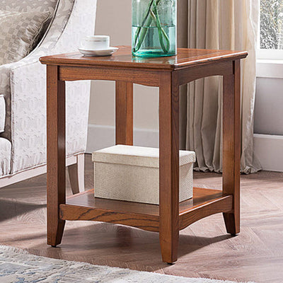 Traditional European Square Rectangle Solid Wood End Table 2-Tier For Living Room