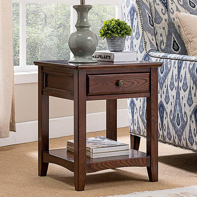 Traditional European Square Rectangle Solid Wood End Table 2-Tier For Living Room