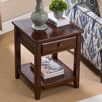 Traditional European Square Rectangle Solid Wood End Table 2-Tier For Living Room