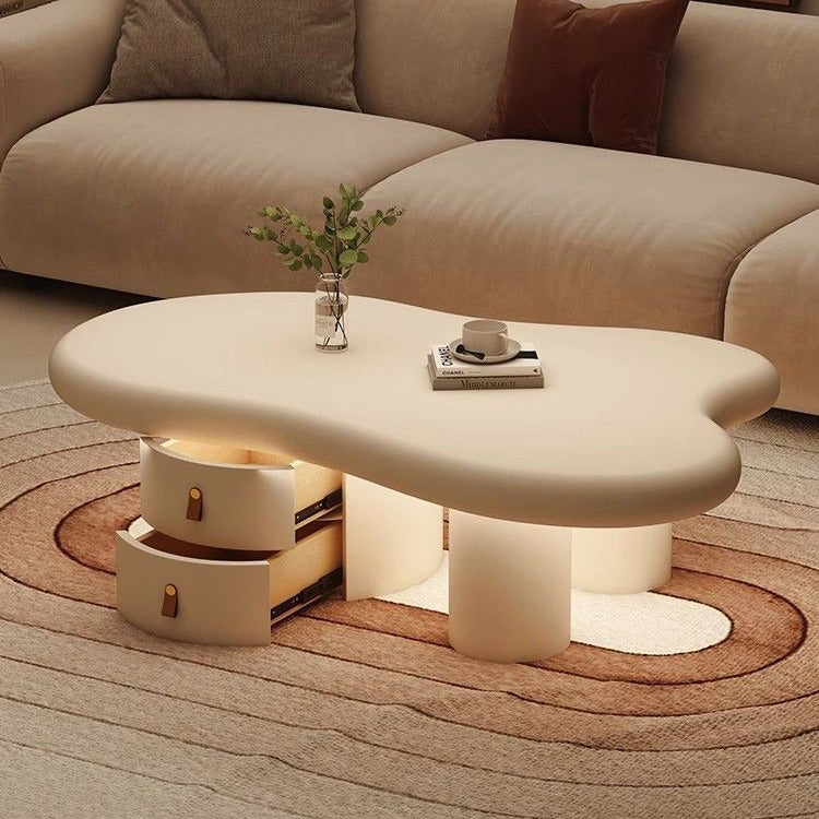 Modern Minimalist Cloud Cream Density Panel Solid Wood End Table 1-Tier For Living Room