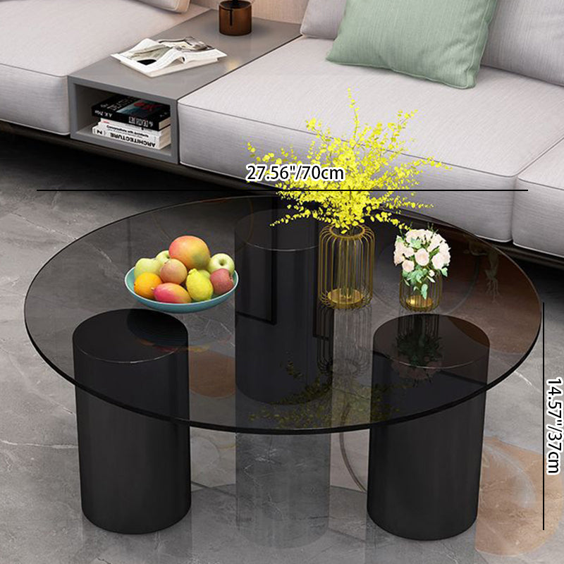 Modern Minimalist Round Column Rock Panel Glass Steel Frame End Table 1-Tier For Living Room