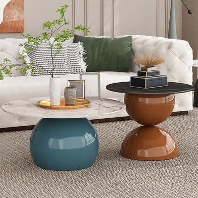 Contemporary Creative Cream Orb Round Half Round Rock Slab Metal End Table 1-Tier For Living Room