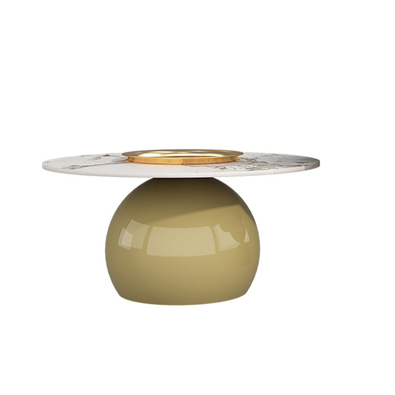 Contemporary Creative Cream Orb Round Half Round Rock Slab Metal End Table 1-Tier For Living Room