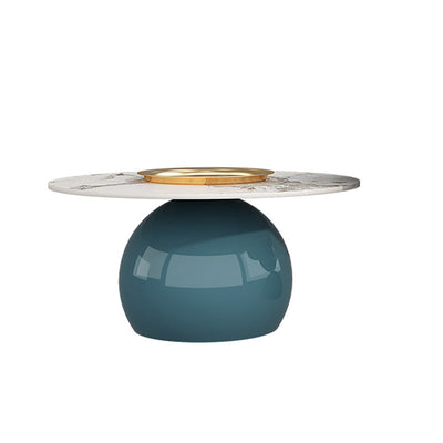 Contemporary Creative Cream Orb Round Half Round Rock Slab Metal End Table 1-Tier For Living Room