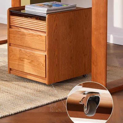 Modern Minimalist Removable Square Glass Solid Wood Nightstand 2-Drawer For Bedroom