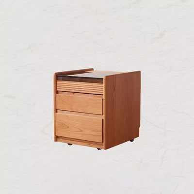 Modern Minimalist Removable Square Glass Solid Wood Nightstand 2-Drawer For Bedroom