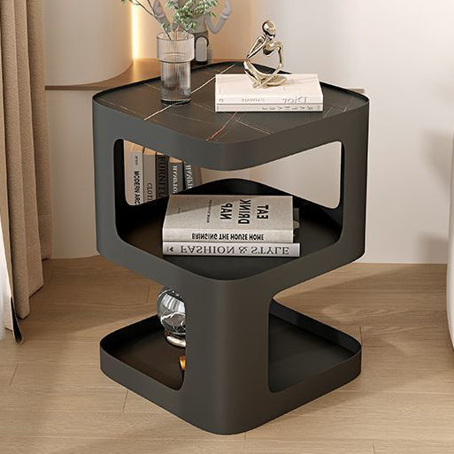 Contemporary Scandinavian Rounded Square Iron End Table 3-Tier For Living Room