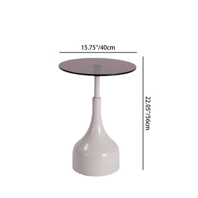 Modern Minimalist Round Cylinder Tempered Glass Metal End Table 1-Tier For Living Room