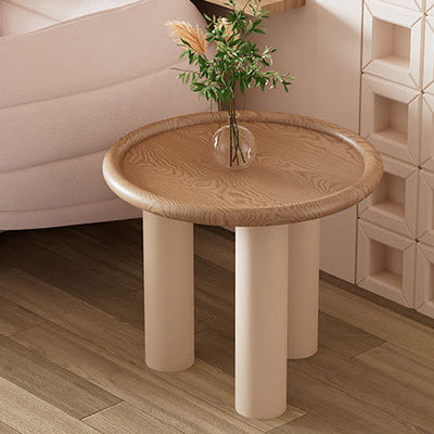 Modern Minimalist Round Cylinder Panel Solid Wood End Table 1-Tier For Living Room