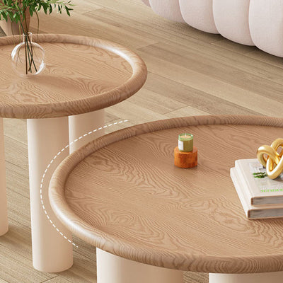 Modern Minimalist Round Cylinder Panel Solid Wood End Table 1-Tier For Living Room